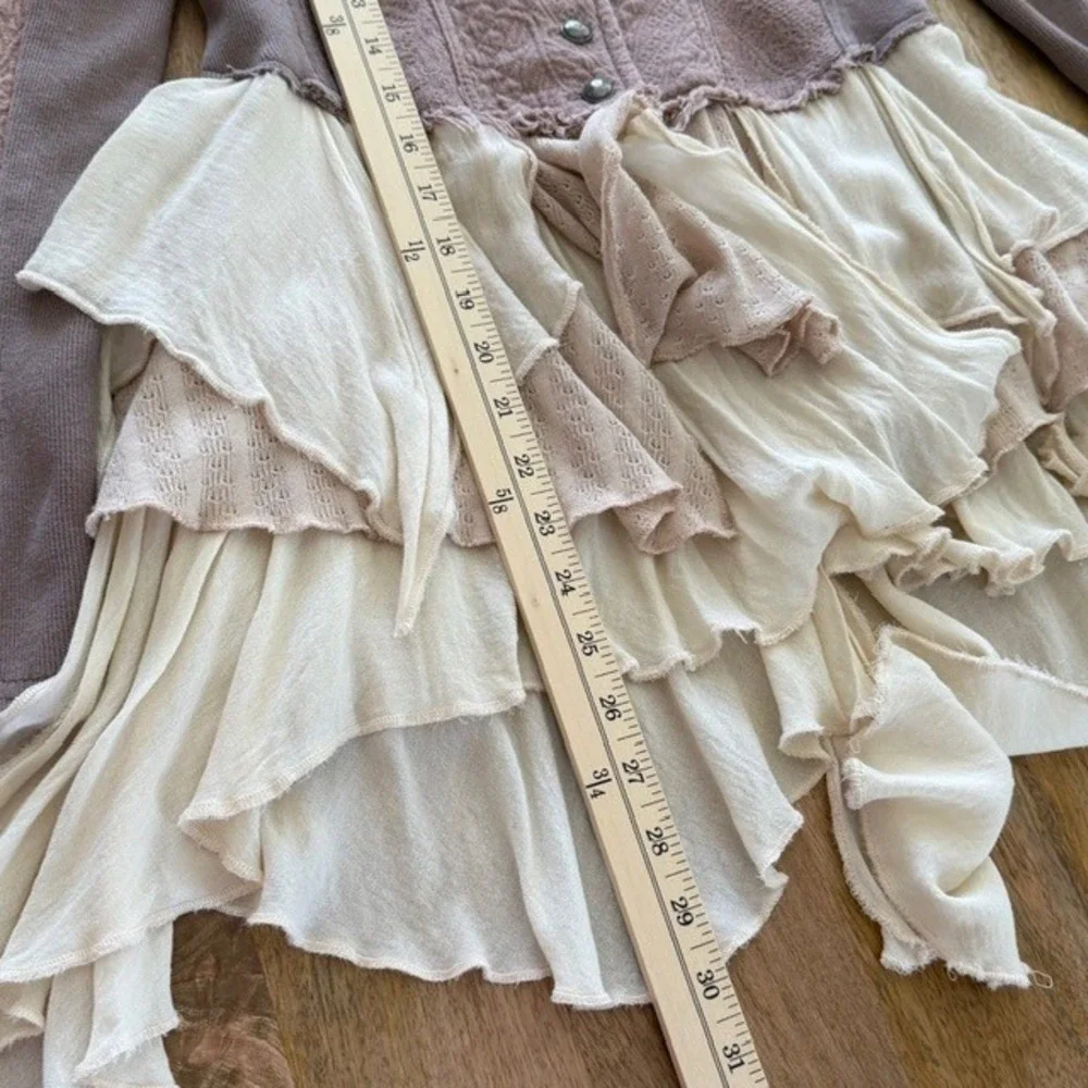 Free People Victorian Military Jacket Ruffle Mauve Steampunk Grunge Distressed 0